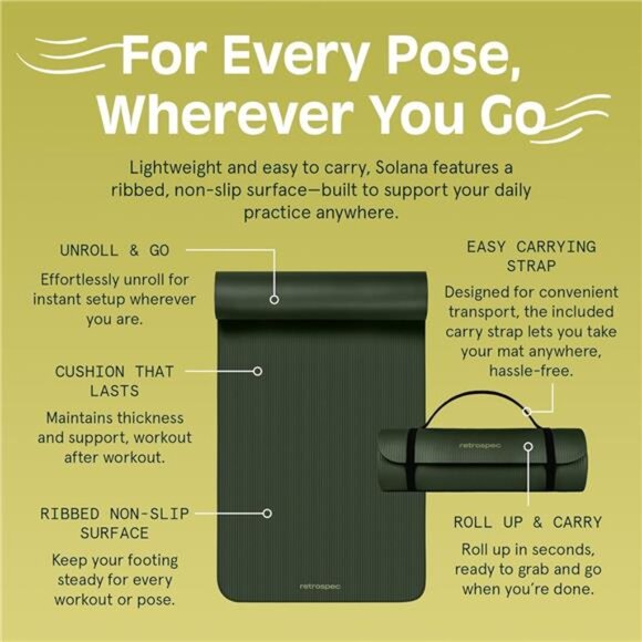 Yoga Mat 1/2" Thick w/Nylon Strap for Men & Women - Non Slip Exercise Mat - Picture 5 of 7